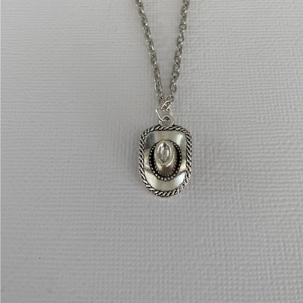 Western Cowboy Hat  Silver Pendant Necklace